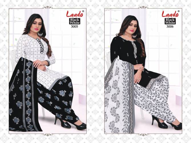 Laado Black And White 3 Cotton Casual Daily Wear Printed Drees Material Collection